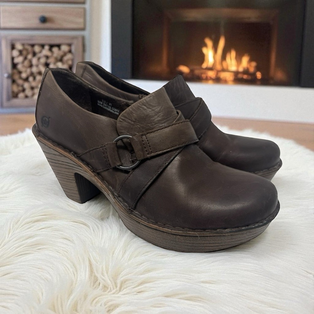 Vintage 🔥Born 🤎Chunky Clogs‎ Brown Leather Platform Heels Y2K Grunge Boho